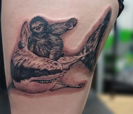 tattoos/ - sloth riding a shark - 144294